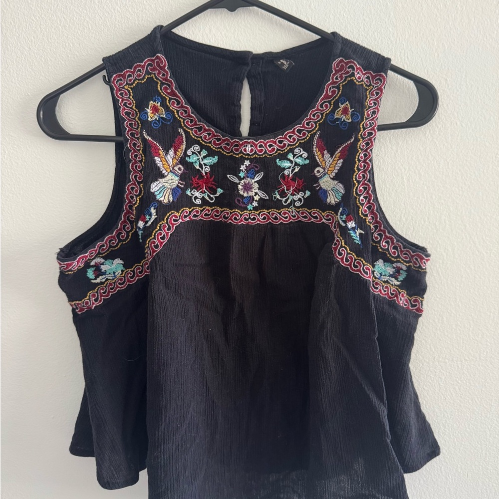 Embroidered Black Sleeveless Top